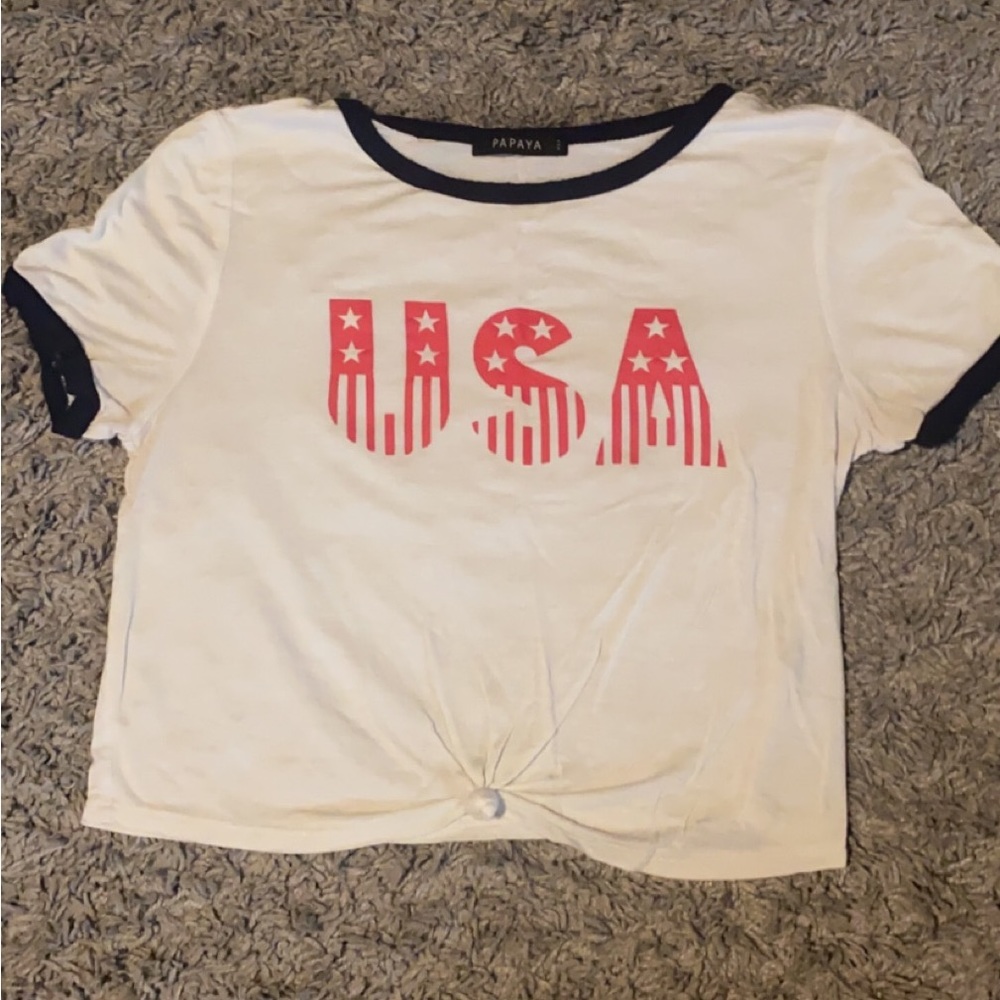 Papaya USA Twist Front Cropped T-Shirt| Small- Medium